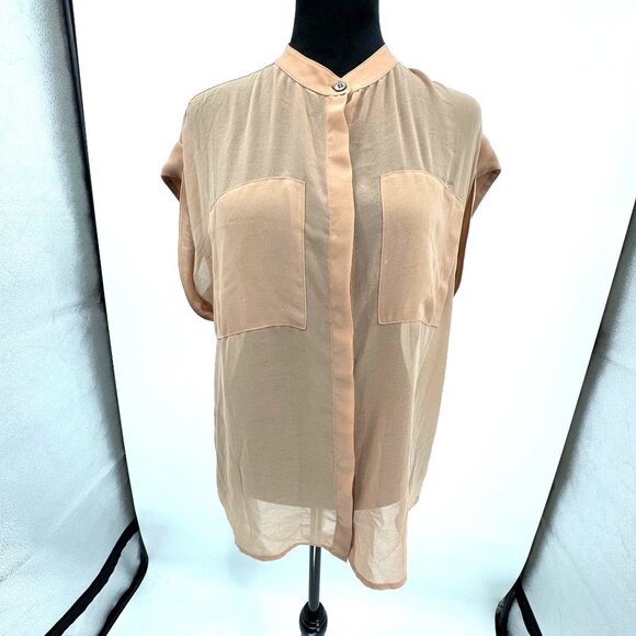 2/$18‎ SALE! Cabi Button Up Beige Blouse S Lightweight Sheer Old Money Feminine - Picture 4 of 8